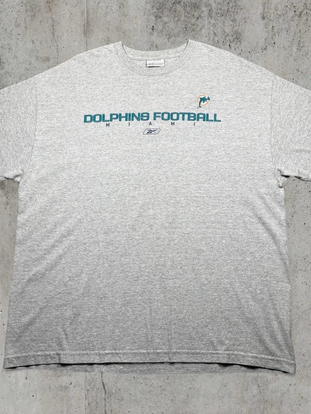 Vintage Reebok Miami Dolphins Football T Shirt 2XL Gray NFL Logo Tee Athletics